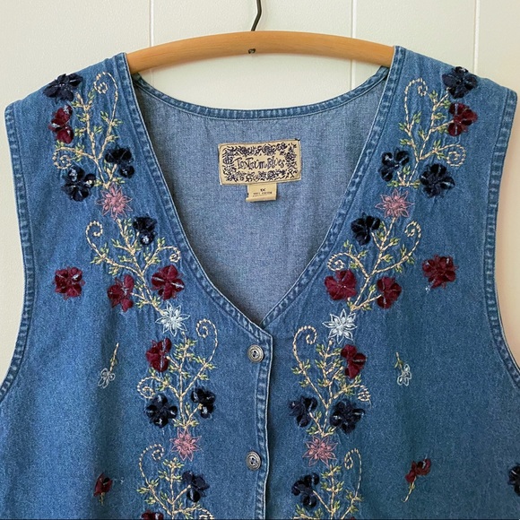 ❌SOLD❌ VTG 90s Tantrum Blues Denim Floral Blossom Vest - Picture 10 of 10